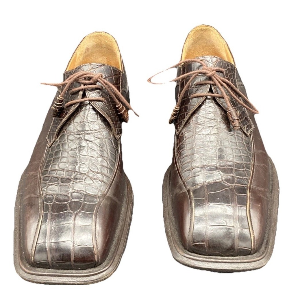 Mezlan Mens Brown Crocodile Lace up Leather‎ Dress Shoes Size 10